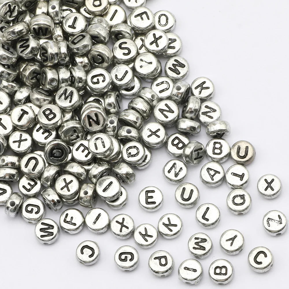 Perles plates en acrylique avec lettres de l'alphabet dorées pour la fabrication de bijoux faits à la main, bracelets à breloques, colliers et accessoires