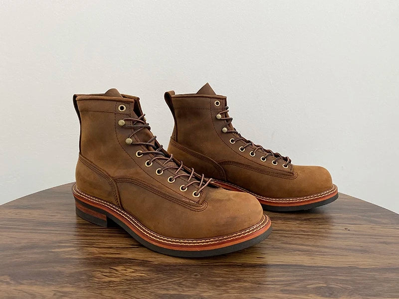 Unisex Autumn Vintage Handmade Men Casual Cow Leather Shoes High Quality Dress Ankle Boots British Tooling Work Motorcycle Boots