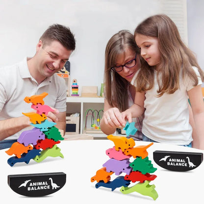 New Children Montessori Wooden Animal Balance Blocks Board Games Toy Dinosaur Educational Stacking High Building Block Wood Toy