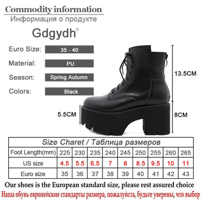 Gdgydh 2022 Bottines pour femmes en gros, bout rond, matériau souple EVA, à lacets, bottes courtes pour femmes, chaussures à plateforme épaisse, noires