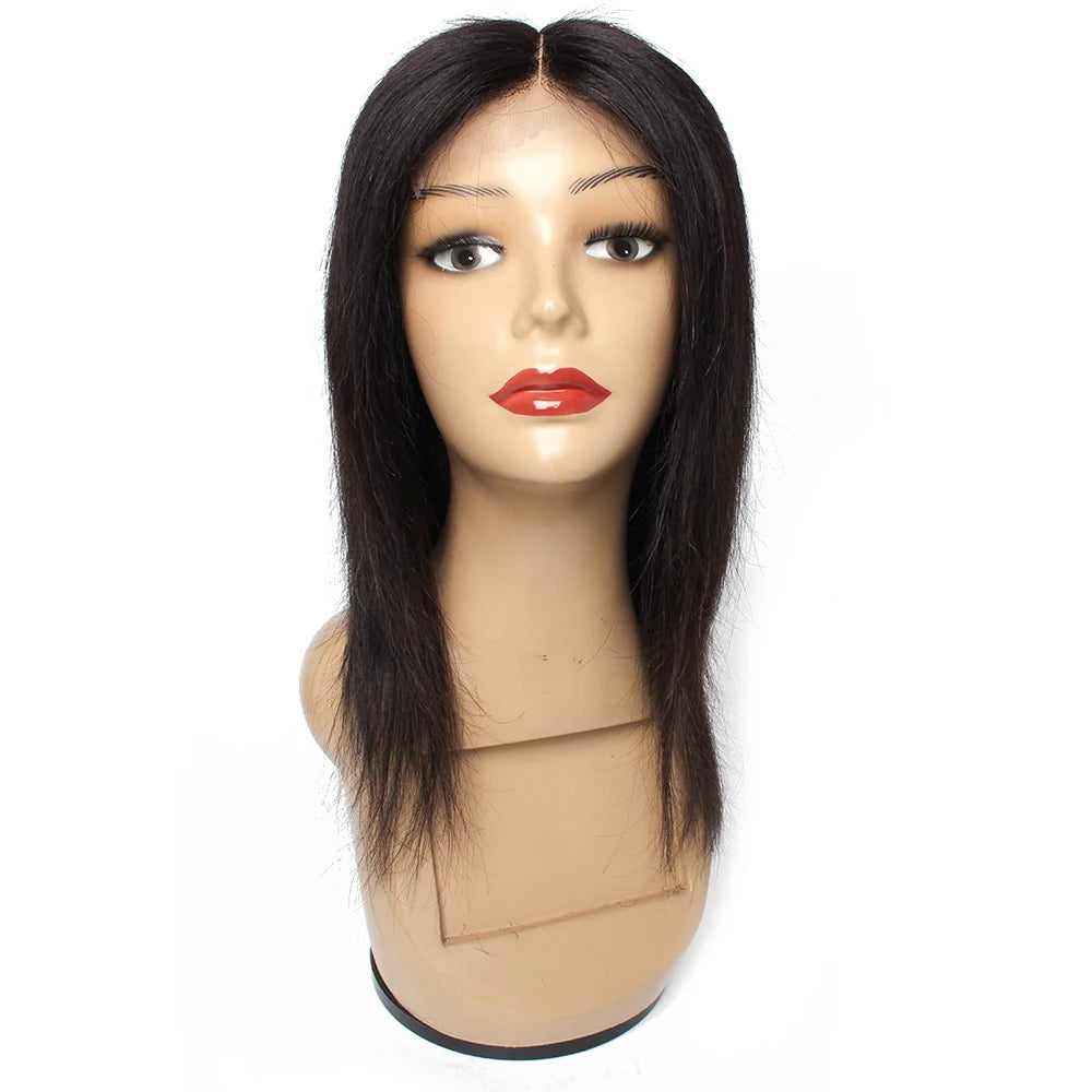 4x4 Lace Closure Wig Black Color Straight Remy Indian Human Hair Wigs 12 14 16 18 Inches 250 Density Short Extension for Women