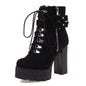 Gdgydh Bottines à boucle de ceinture et talons hauts plateformes, chaussures croisées pour le bureau, bottes d'automne pour femme, style urbain, fermeture éclair, grande taille