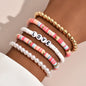 Fashion Rainbow Stackable Bracelets Set For Women Heart Charm Soft Clay Pottery Layering Beads Chain Bangle Female Boho Jewelry