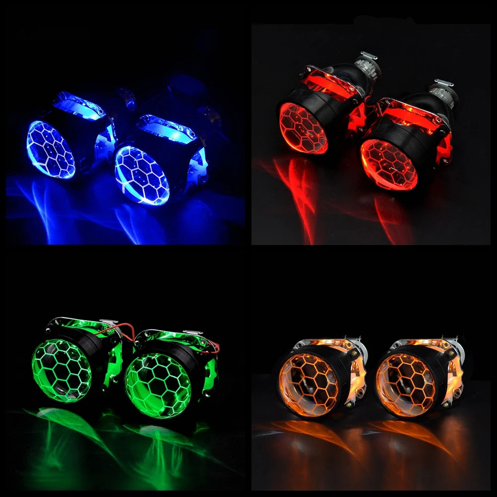 Lot de 2 lentilles de projecteur Bi Xenon Hid à revêtement bleu football avec réglage Devil Eyes pour phares H1 H4 H7, kit d'assemblage pour voiture et moto