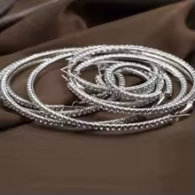 Popular earring With rhinestone 20mm-90mm Crystal circle hoop earrings Simple big circle Silver plated hoop earrings for women