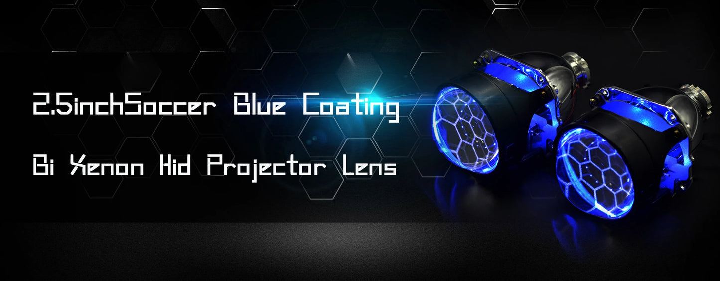 Lot de 2 lentilles de projecteur Bi Xenon Hid à revêtement bleu football avec réglage Devil Eyes pour phares H1 H4 H7, kit d'assemblage pour voiture et moto