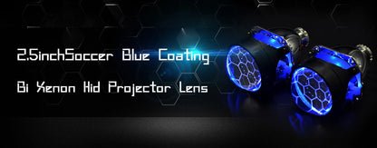 Lot de 2 lentilles de projecteur Bi Xenon Hid à revêtement bleu football avec réglage Devil Eyes pour phares H1 H4 H7, kit d'assemblage pour voiture et moto