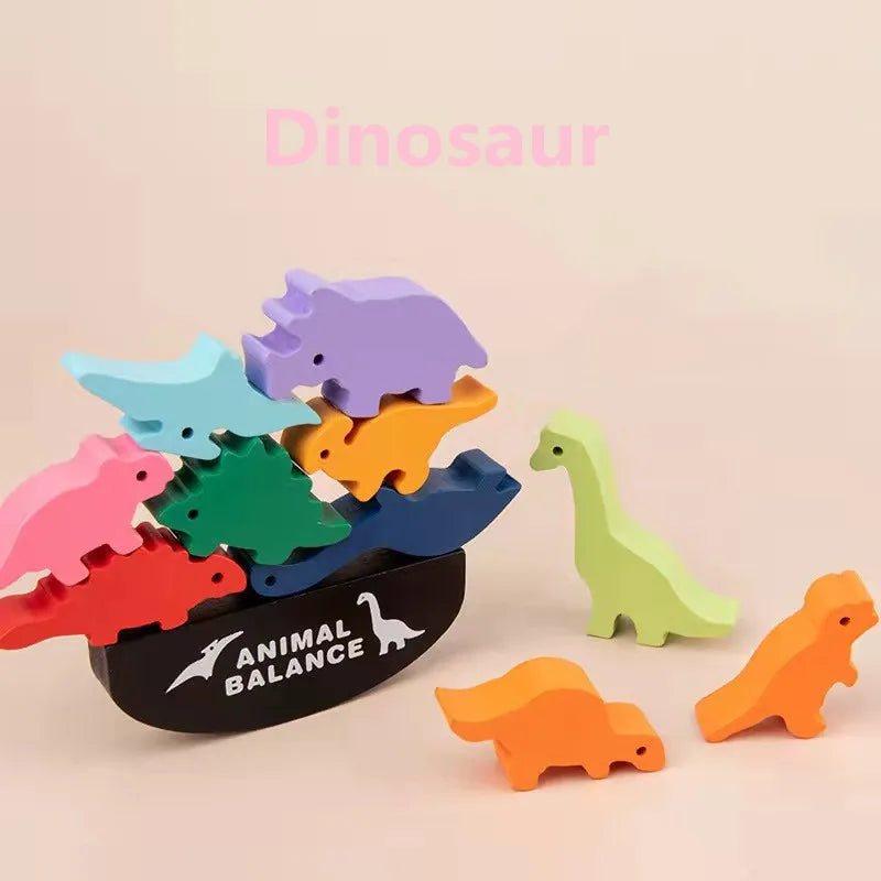 New Children Montessori Wooden Animal Balance Blocks Board Games Toy Dinosaur Educational Stacking High Building Block Wood Toy