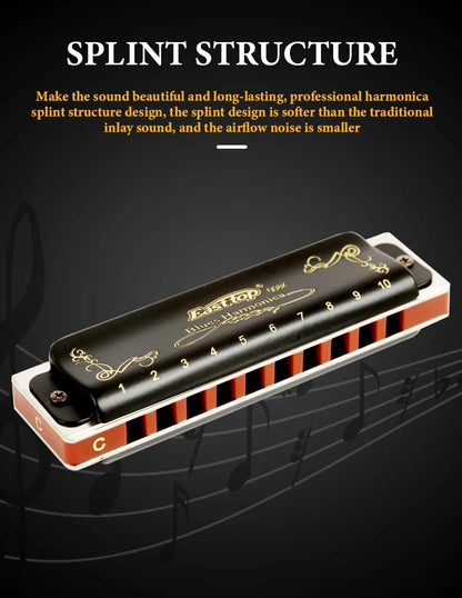 EASTTOP T008K key of C New blue color harmonica brass reedplates phosphor bronze reeds diatonic blues harp good harmonica