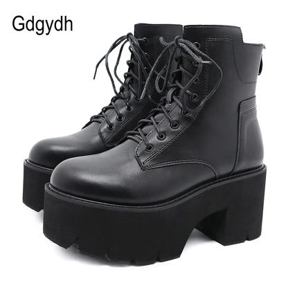 Gdgydh 2022 Bottines pour femmes en gros, bout rond, matériau souple EVA, à lacets, bottes courtes pour femmes, chaussures à plateforme épaisse, noires