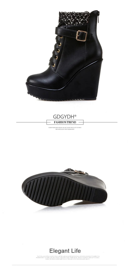 Gdgydh – Bottines compensées noires à lacets pour femme, chaussures de mariée, style gothique et punk