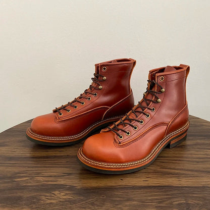 Unisex Autumn Vintage Handmade Men Casual Cow Leather Shoes High Quality Dress Ankle Boots British Tooling Work Motorcycle Boots