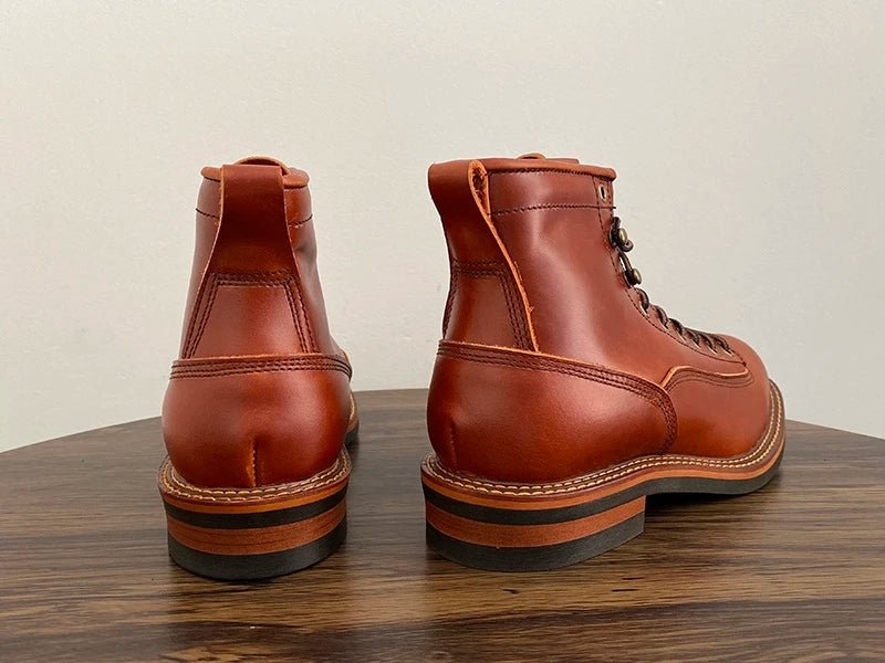Unisex Autumn Vintage Handmade Men Casual Cow Leather Shoes High Quality Dress Ankle Boots British Tooling Work Motorcycle Boots