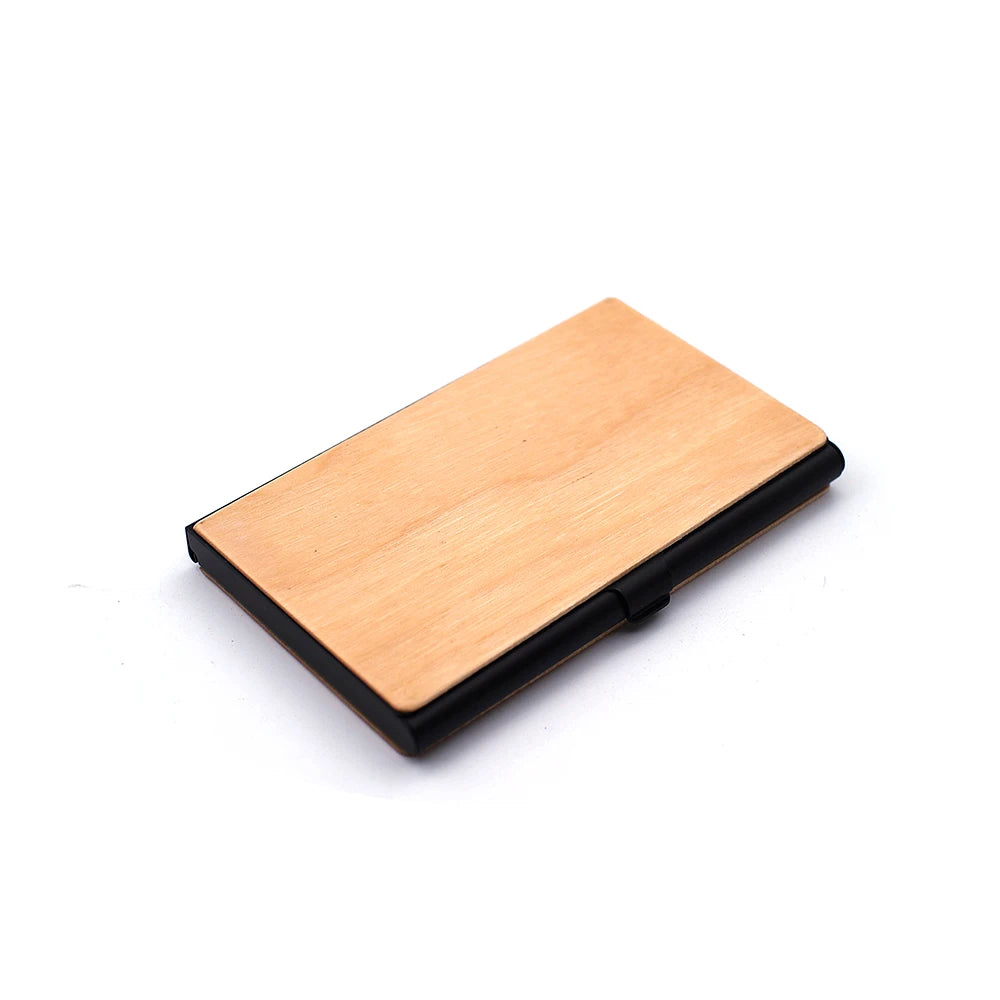 Personalized Wooden Business Card Holder - Custom Logo Wood & Metal Case for Men and Women - Perfect Gift