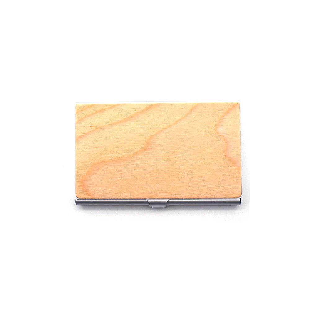 Personalized Wooden Business Card Holder - Custom Logo Wood & Metal Case for Men and Women - Perfect Gift