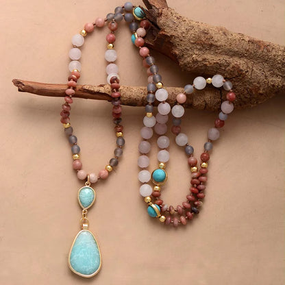 New Frosted Natural Stones Geometric Charm Pendant Necklace Women Turquoises Amazonite  Ethnic Necklace Jewelry Wholesale