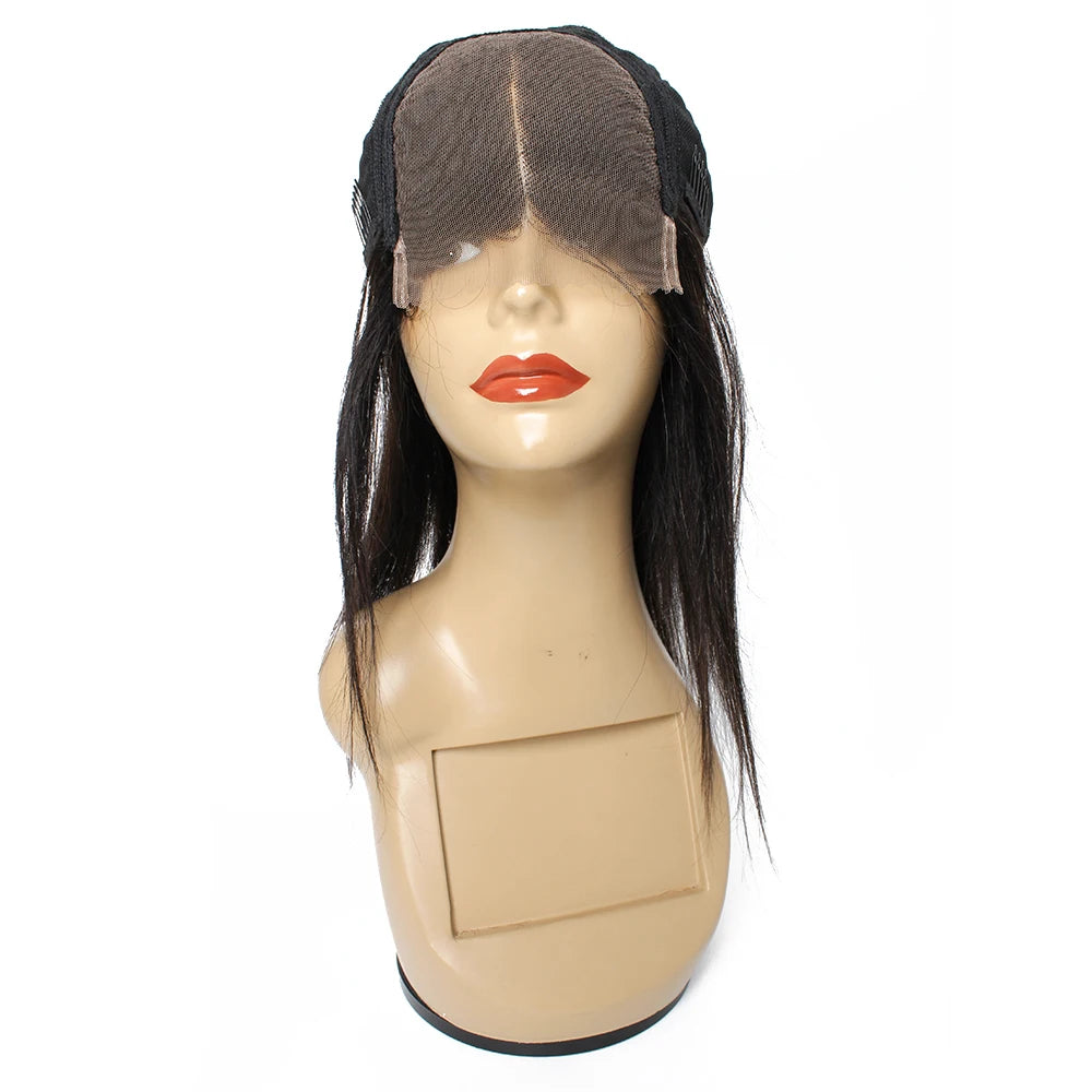 4x4 Lace Closure Wig Black Color Straight Remy Indian Human Hair Wigs 12 14 16 18 Inches 250 Density Short Extension for Women