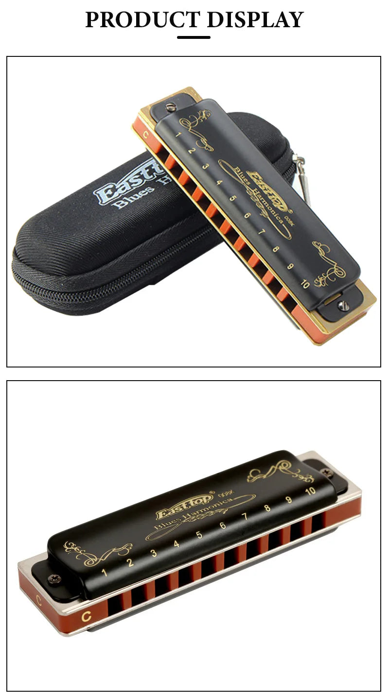 EASTTOP T008K key of C New blue color harmonica brass reedplates phosphor bronze reeds diatonic blues harp good harmonica