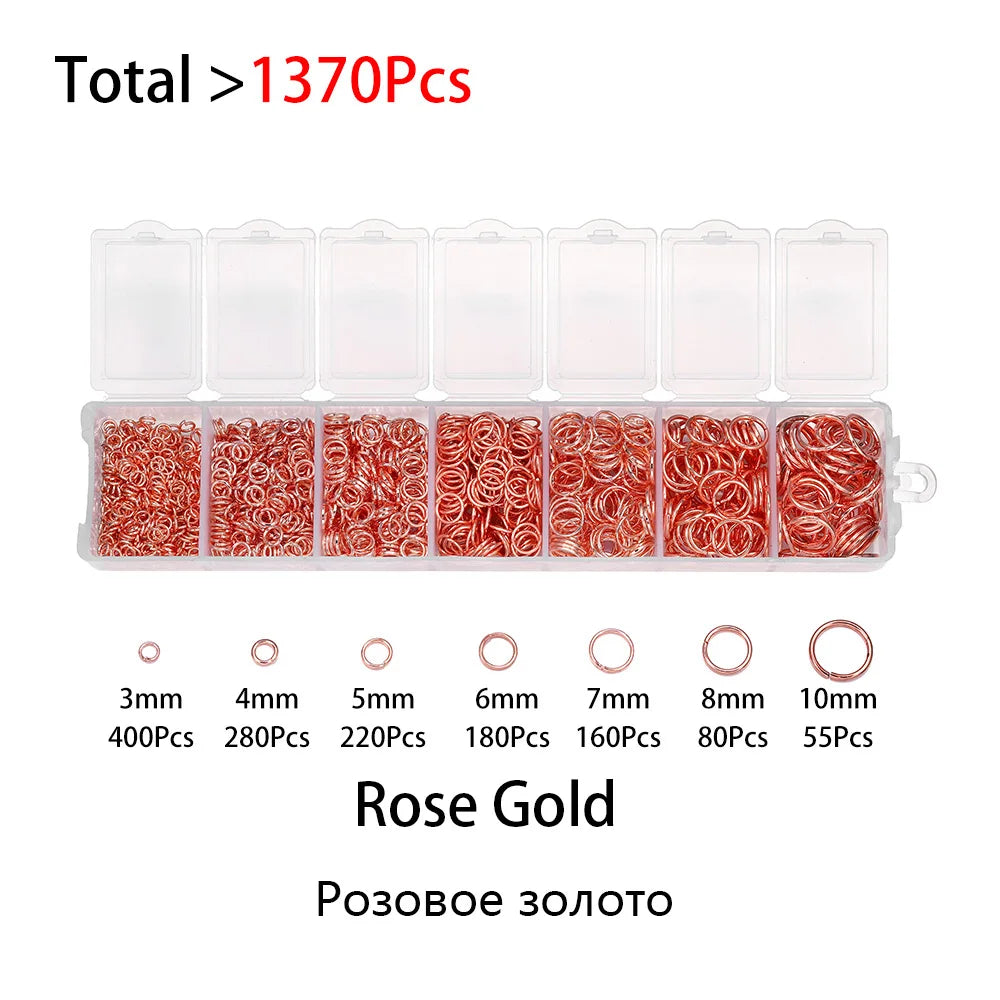 Lot de 1 370 anneaux ouverts en métal mixte, connecteurs pour fabrication de bijoux, colliers, bracelets, fournitures