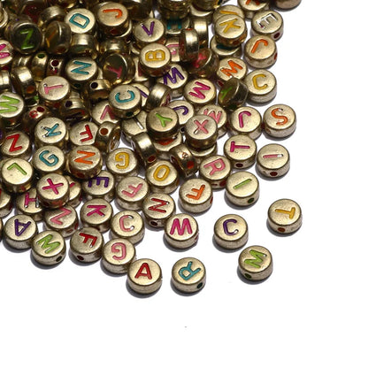 Perles plates en acrylique avec lettres de l'alphabet dorées pour la fabrication de bijoux faits à la main, bracelets à breloques, colliers et accessoires