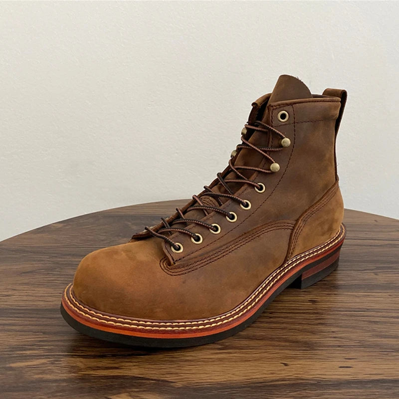 Unisex Autumn Vintage Handmade Men Casual Cow Leather Shoes High Quality Dress Ankle Boots British Tooling Work Motorcycle Boots