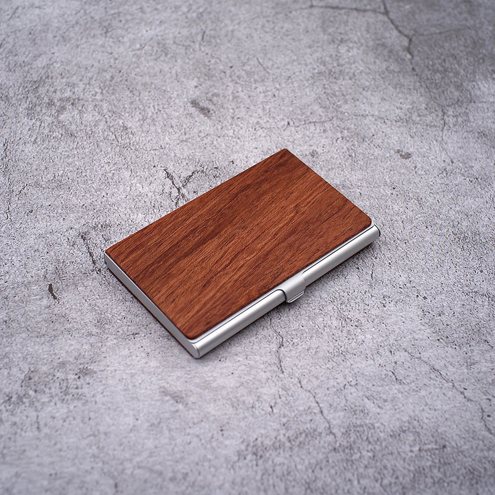 Personalized Wooden Business Card Holder - Custom Logo Wood & Metal Case for Men and Women - Perfect Gift