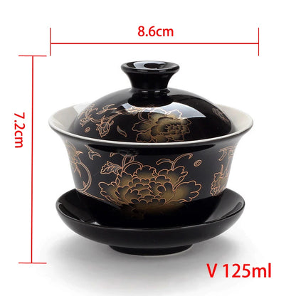 Ceramic Gaiwan Teaware,gai wan bowl large white porcelain Zisha cup Kung Fu teacup hand-painted tea bowl tea set heat-resistant