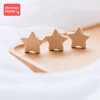 10PC Baby Wooden Teether Animal Beads Beech Rodent Star DIY Pacifier Chain Teething Bracelet Accessories Montessori Newborn Gift