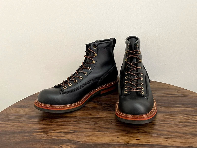 Unisex Autumn Vintage Handmade Men Casual Cow Leather Shoes High Quality Dress Ankle Boots British Tooling Work Motorcycle Boots