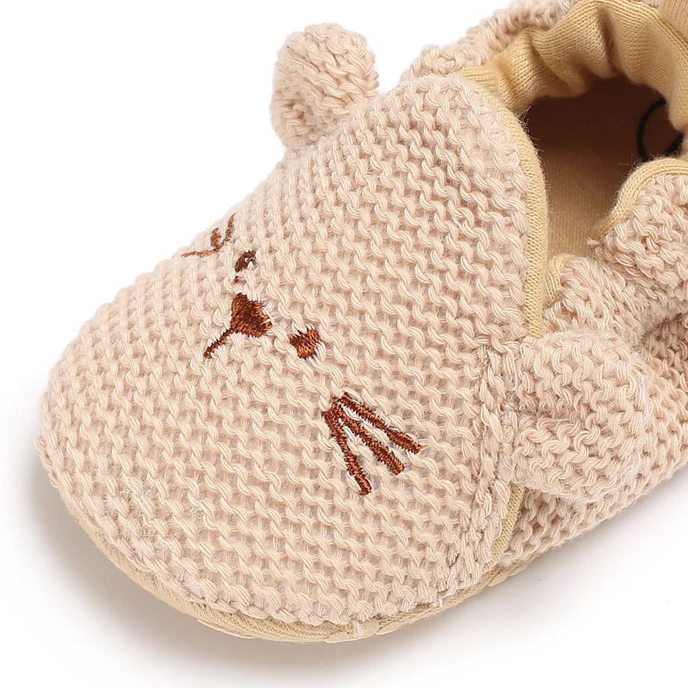 Bottes de neige tricotées pour bébé fille, chaussures pour nouveau-né, automne-hiver, coton, semelles chaudes et douces, en peluche, pour les premiers pas