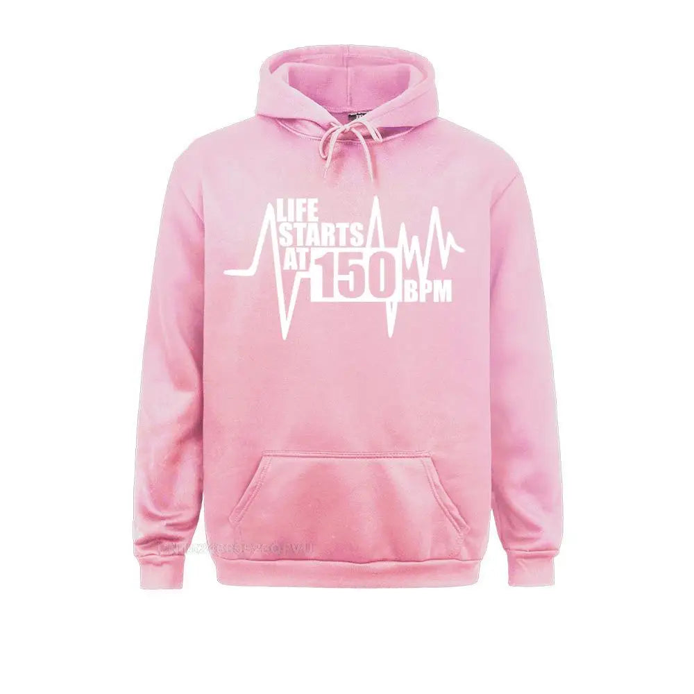 La vie commence à 150 Bpm Pull Hardstyle Homme Pull 100% Coton Hardcore Dance Dj Techno Club Party Edm