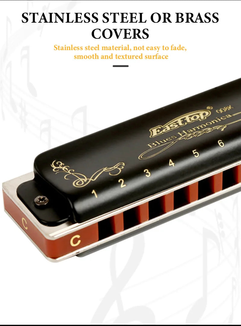 EASTTOP T008K key of C New blue color harmonica brass reedplates phosphor bronze reeds diatonic blues harp good harmonica
