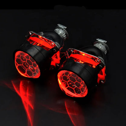 Lot de 2 lentilles de projecteur Bi Xenon Hid à revêtement bleu football avec réglage Devil Eyes pour phares H1 H4 H7, kit d'assemblage pour voiture et moto