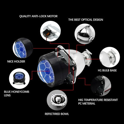 Lot de 2 lentilles de projecteur Bi Xenon Hid à revêtement bleu football avec réglage Devil Eyes pour phares H1 H4 H7, kit d'assemblage pour voiture et moto