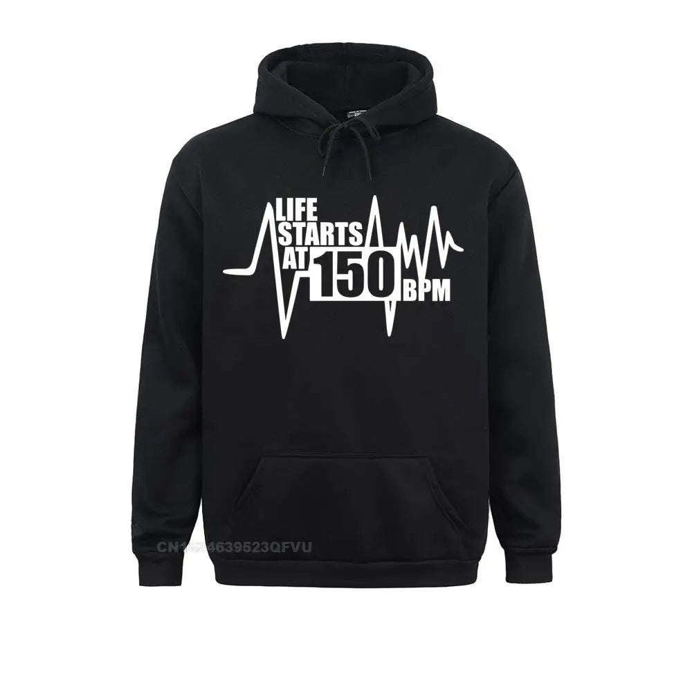 La vie commence à 150 Bpm Pull Hardstyle Homme Pull 100% Coton Hardcore Dance Dj Techno Club Party Edm