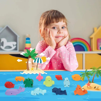 New Children Montessori Wooden Animal Balance Blocks Board Games Toy Dinosaur Educational Stacking High Building Block Wood Toy