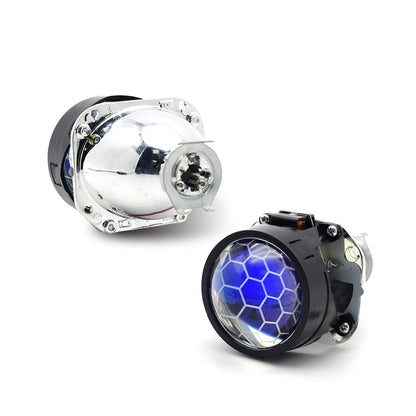 Lot de 2 lentilles de projecteur Bi Xenon Hid à revêtement bleu football avec réglage Devil Eyes pour phares H1 H4 H7, kit d'assemblage pour voiture et moto