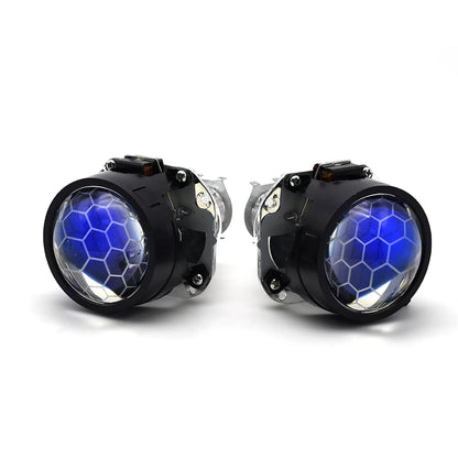 Lot de 2 lentilles de projecteur Bi Xenon Hid à revêtement bleu football avec réglage Devil Eyes pour phares H1 H4 H7, kit d'assemblage pour voiture et moto