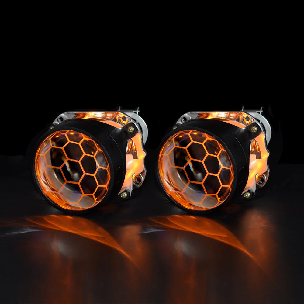 Lot de 2 lentilles de projecteur Bi Xenon Hid à revêtement bleu football avec réglage Devil Eyes pour phares H1 H4 H7, kit d'assemblage pour voiture et moto