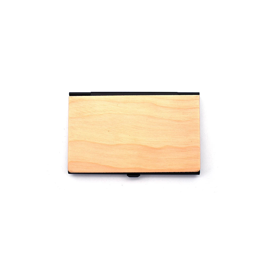 Personalized Wooden Business Card Holder - Custom Logo Wood & Metal Case for Men and Women - Perfect Gift