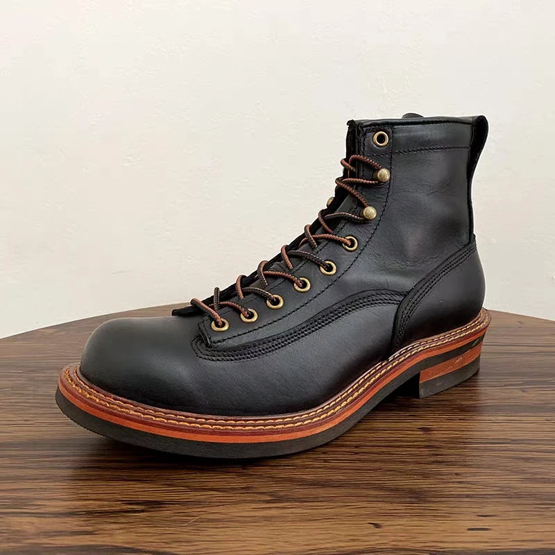 Unisex Autumn Vintage Handmade Men Casual Cow Leather Shoes High Quality Dress Ankle Boots British Tooling Work Motorcycle Boots