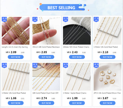 Chaîne de collier plaquée or 18 carats de 39 pouces, accessoires de bijoux faits à la main, accessoires en laiton
