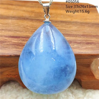 Natural Blue Aquamarine Pendant Clear Water Drop Women Men Brazil Aquamarine Crystal Necklace Jewelry AAAAA