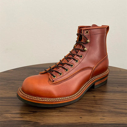 Unisex Autumn Vintage Handmade Men Casual Cow Leather Shoes High Quality Dress Ankle Boots British Tooling Work Motorcycle Boots
