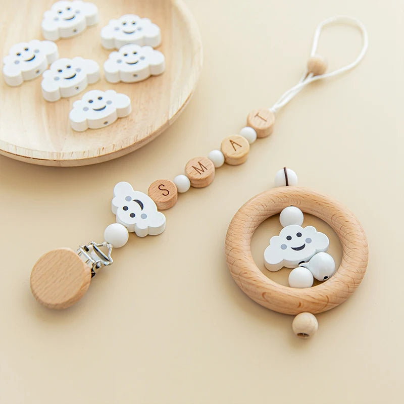 10PC Baby Wooden Teether Animal Beads Beech Rodent Star DIY Pacifier Chain Teething Bracelet Accessories Montessori Newborn Gift