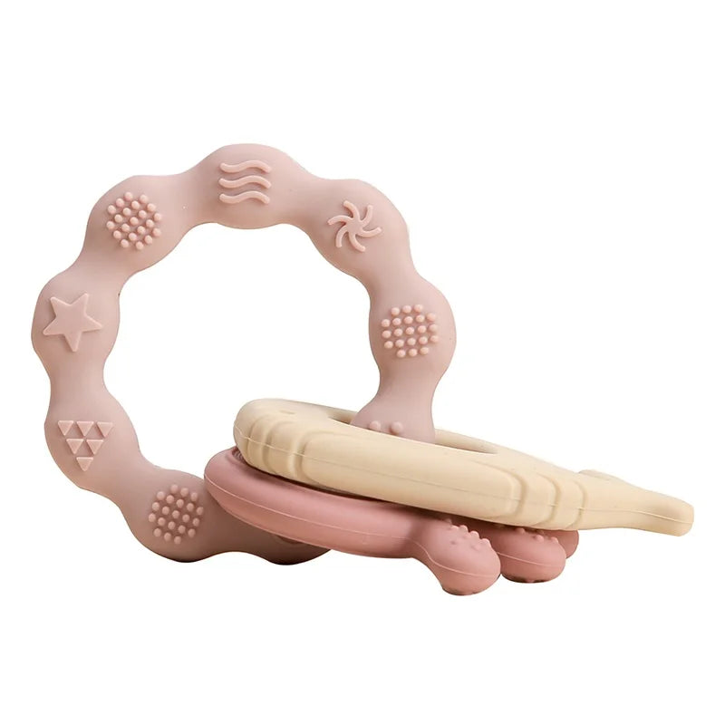 1Pcs Baby Silicone Teether Ring BPA Free Rattles Bracelet Food Grade Newborn Baby Accessories Cartoon Silicone Teething Toys