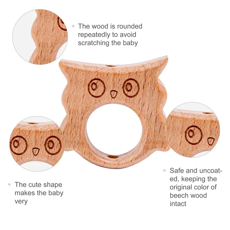 10PC Baby Wooden Teether Animal Beads Beech Rodent Star DIY Pacifier Chain Teething Bracelet Accessories Montessori Newborn Gift