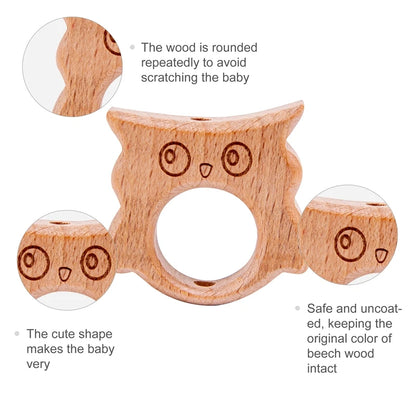 10PC Baby Wooden Teether Animal Beads Beech Rodent Star DIY Pacifier Chain Teething Bracelet Accessories Montessori Newborn Gift