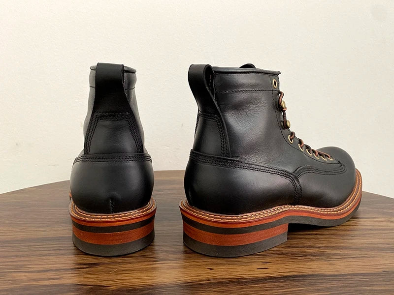 Unisex Autumn Vintage Handmade Men Casual Cow Leather Shoes High Quality Dress Ankle Boots British Tooling Work Motorcycle Boots