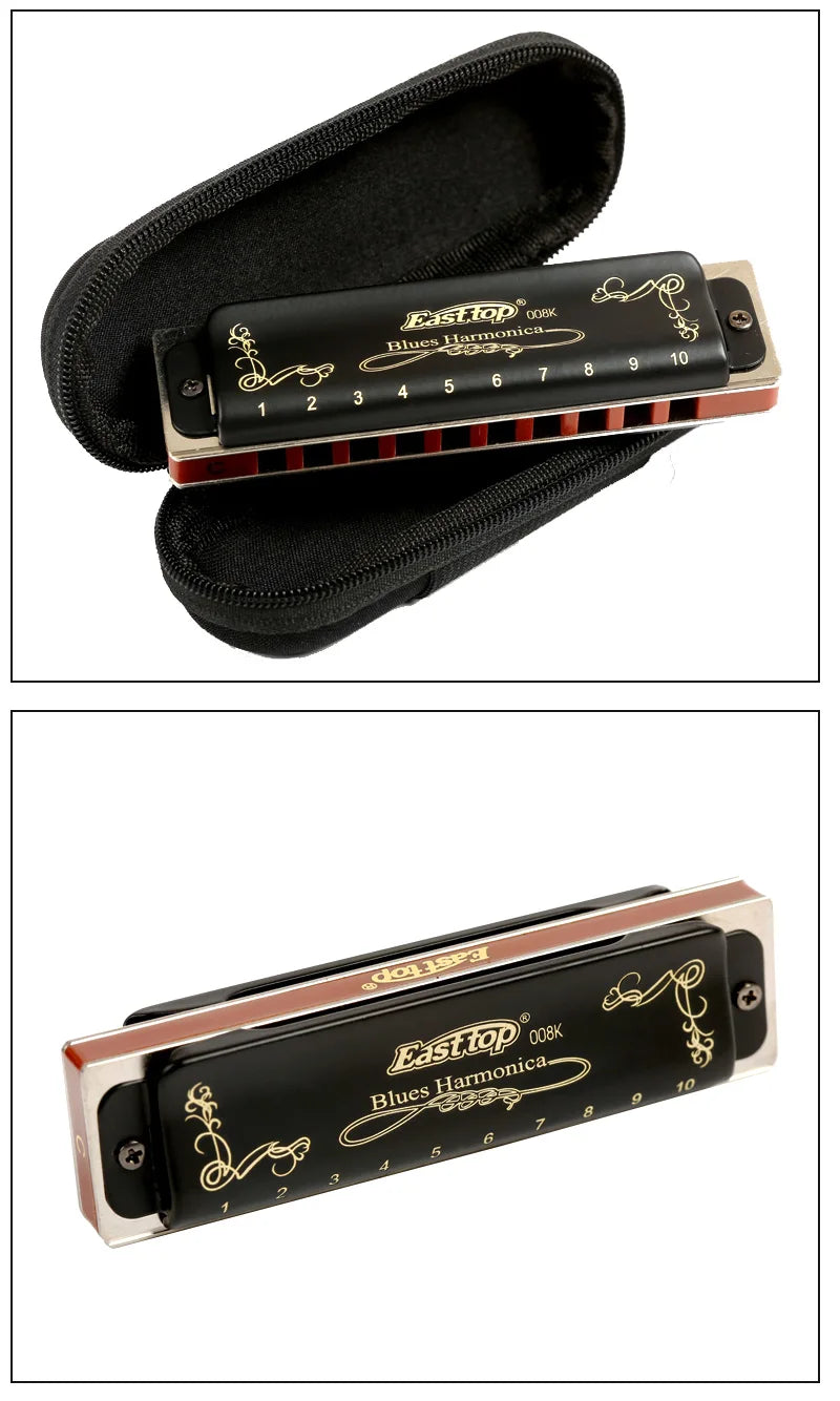 EASTTOP T008K key of C New blue color harmonica brass reedplates phosphor bronze reeds diatonic blues harp good harmonica